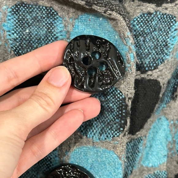 An Ren New York Wool Blend Jacket Medium Gray Blue Black Geometric Peplum Retro - Picture 4 of 8